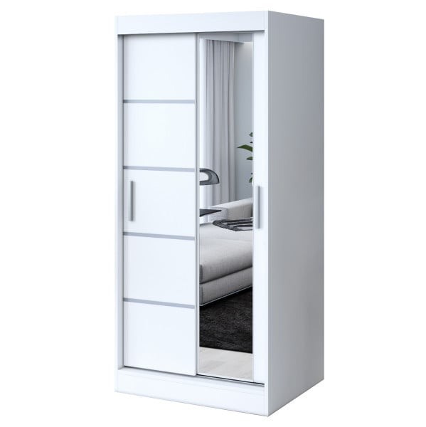 Szafa przesuwna 1x Lustro 90x200 Pepe, Biały mat 629933