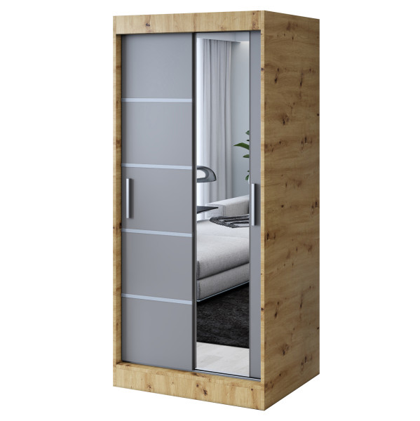 Szafa przesuwna 1x Lustro 90x200 Pepe, Dąb Artisan / Antracyt mat 630193