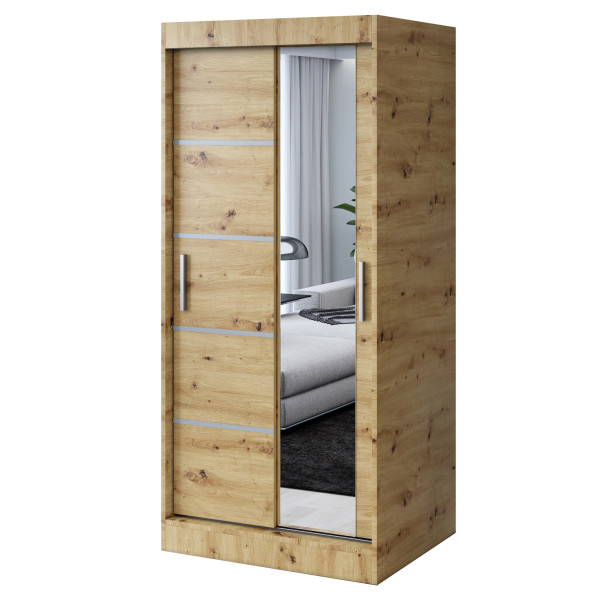 Szafa przesuwna 1x Lustro 90x200 Pepe, Dąb Artisan 629809