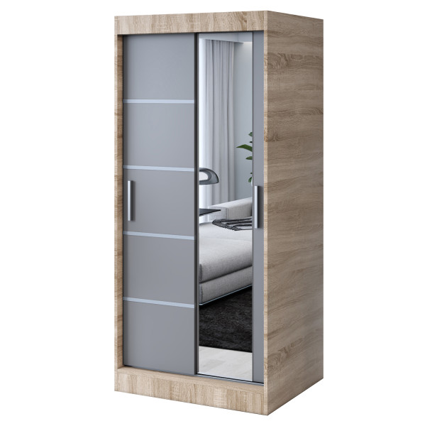 Szafa przesuwna 1x Lustro 90x200 Pepe, Dąb Sonoma / Antracyt mat 630070