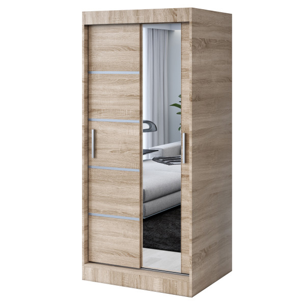 Szafa przesuwna 1x Lustro 90x200 Pepe, Dąb Sonoma 630167