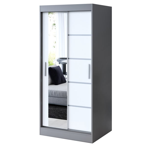 Szafa przesuwna 1x Lustro 90x200 Ralf, Antracyt Mat / Biały Mat 629797