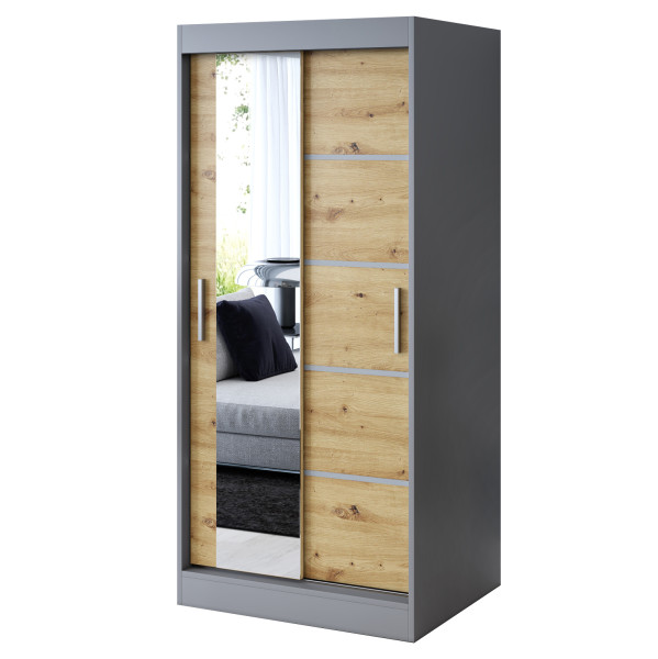 Szafa przesuwna 1x Lustro 90x200 Ralf, Antracyt Mat / Dąb Artisan 629915