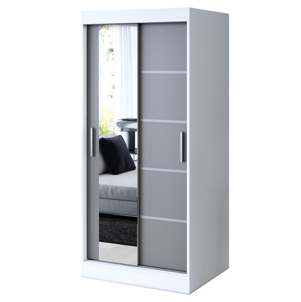 Szafa przesuwna 1x Lustro 90x200 Ralf, Biały mat / Antracyt mat 630009