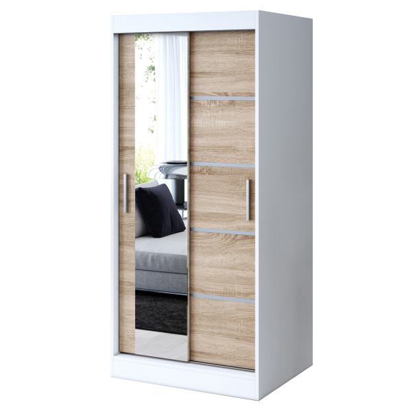 Szafa przesuwna 1x Lustro 90x200 Ralf, Biały Mat/ Dąb Sonoma 630064