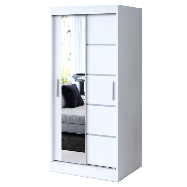 Szafa przesuwna 1x Lustro 90x200 Ralf, Biały mat 629837