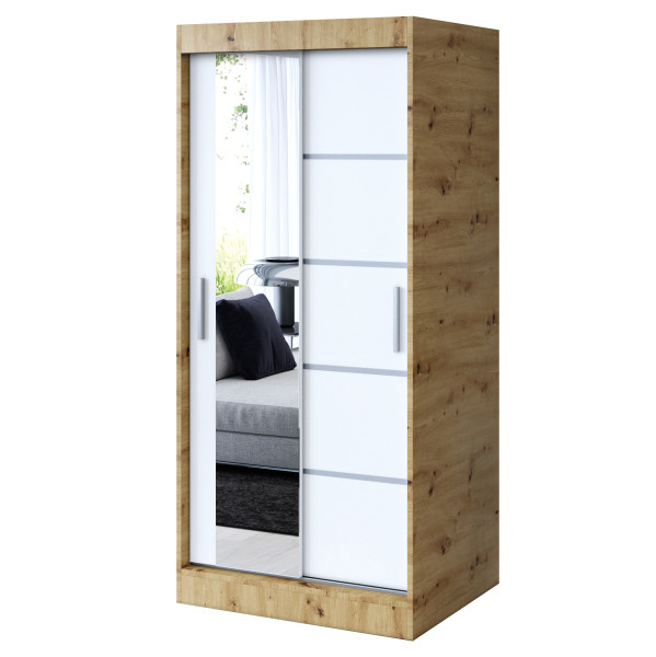 Szafa przesuwna 1x Lustro 90x200 Ralf, Dąb Artisan / Biały Mat 630102