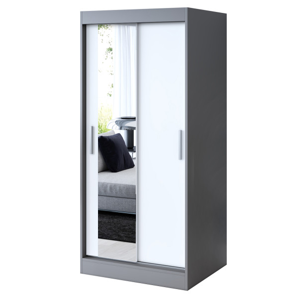 Szafa przesuwna 1x Lustro 90x200 Sofia, Antracyt mat / Biały mat 629746