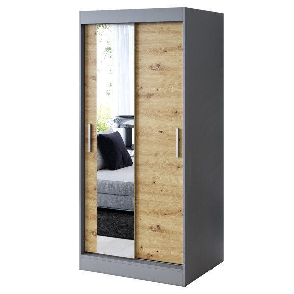 Szafa przesuwna 1x Lustro 90x200 Sofia, Antracyt mat / Dąb Artisan 629873