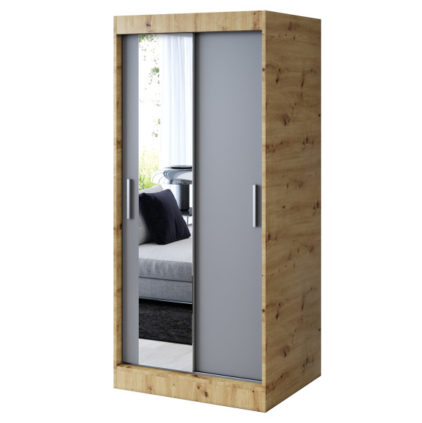 Szafa przesuwna 1x Lustro 90x200 Sofia, Dąb Artisan / Anytracyt mat 629771