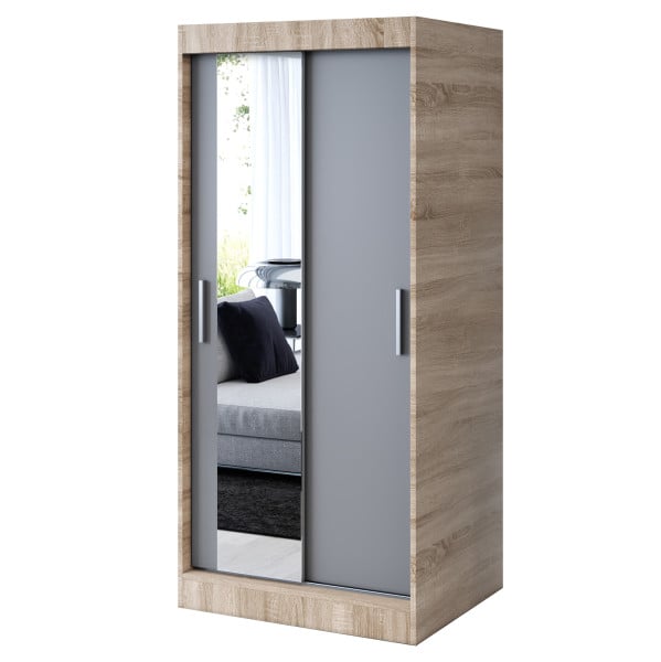 Szafa przesuwna 1x Lustro 90x200 Sofia, Dąb Sonoma / Antracyt mat 629934