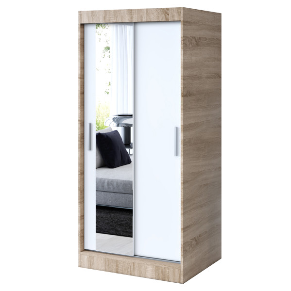 Szafa przesuwna 1x Lustro 90x200 Sofia, Dąb Sonoma / Biały mat 629906