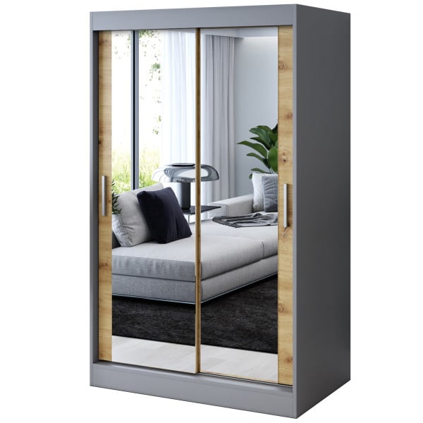 Szafa przesuwna 2 x Lustro 120x200 Karl , Antracyt mat / Dąb Artisan 630110