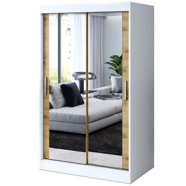 Szafa przesuwna 2 x Lustro 120x200 Karl , Biały mat / Dąb Artisan 629957