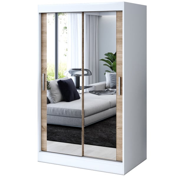 Szafa przesuwna 2 x Lustro 120x200 Karl , Biały mat / Dąb Sonoma 629858