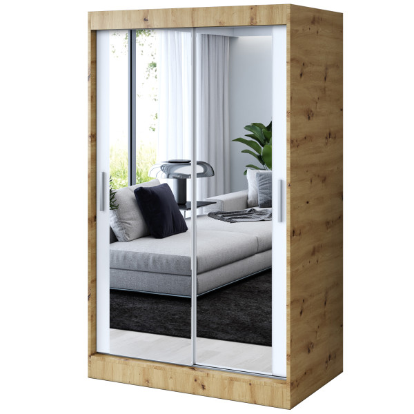 Szafa przesuwna 2 x Lustro 120x200 Karl , Dąb Artisan / Biały mat 629871