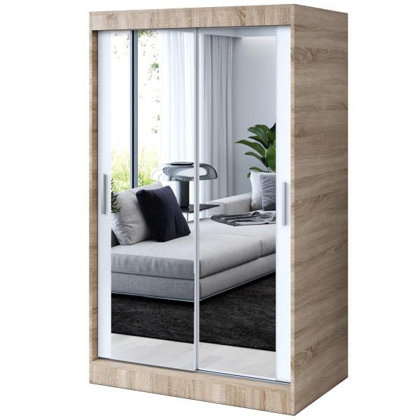 Szafa przesuwna 2 x Lustro 120x200 Karl , Dąb Sonoma / Biały mat 630090