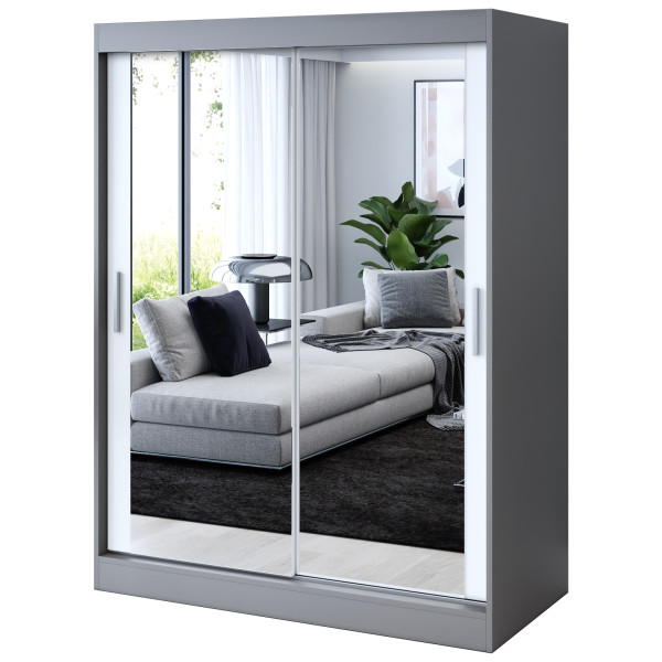 Szafa przesuwna 2 x Lustro 150x200 Karl , Antracyt mat / Biały mat 629881
