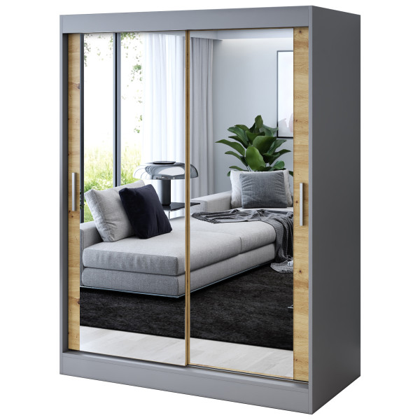 Szafa przesuwna 2 x Lustro 150x200 Karl , Antracyt mat / Dąb Artisan 629924