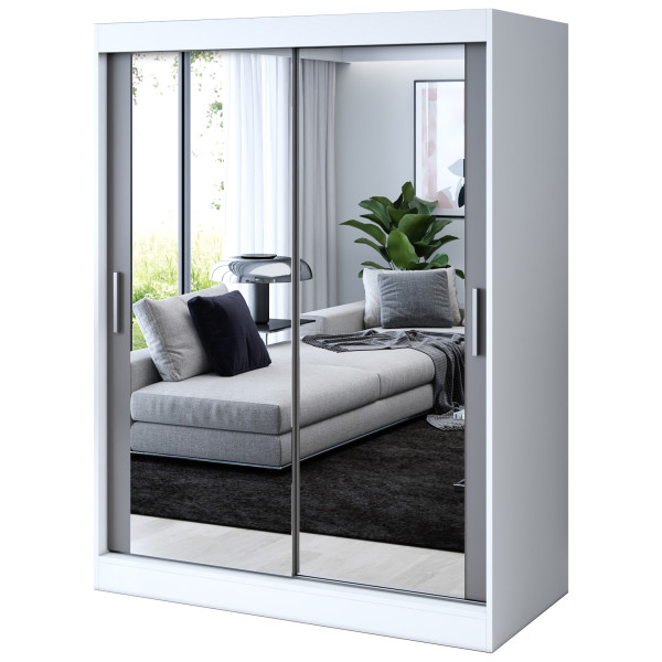 Szafa przesuwna 2 x Lustro 150x200 Karl , Biały mat / Antracyt mat 630034