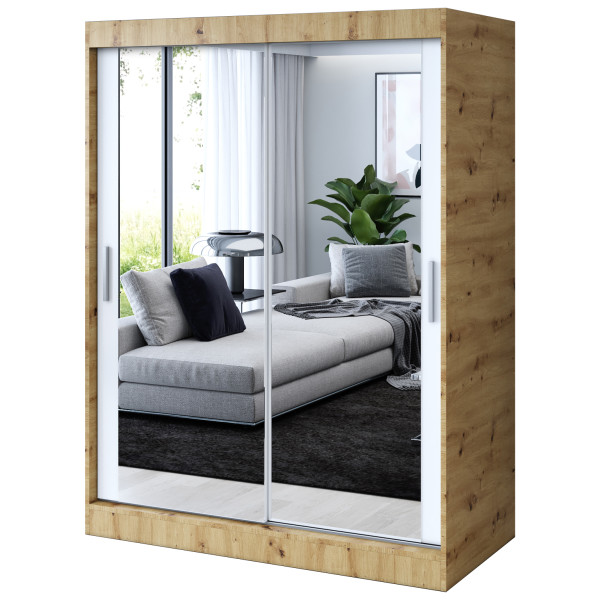 Szafa przesuwna 2 x Lustro 150x200 Karl , Dąb Artisan / Biały mat 630015