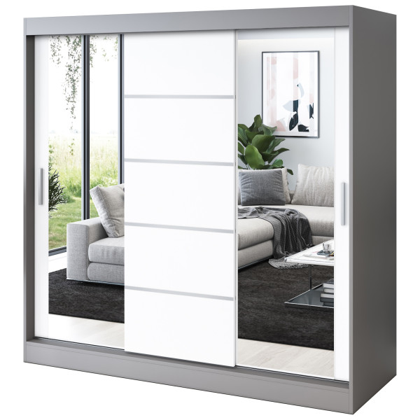 Szafa przesuwna 2 x Lustro 200x200 Ralf , Antracyt mat / Biały mat 629877