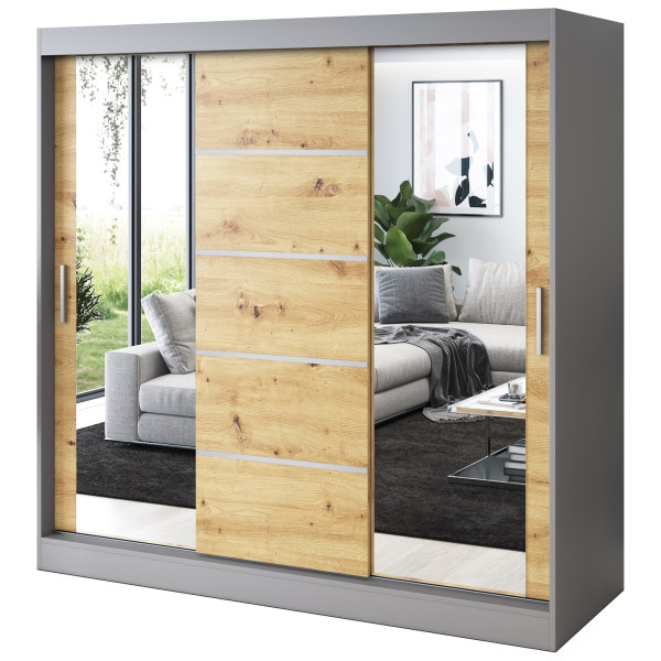 Szafa przesuwna 2 x Lustro 200x200 Ralf , Antracyt mat / Dąb Artisan 629916