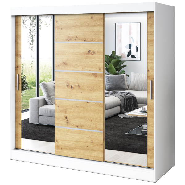 Szafa przesuwna 2 x Lustro 200x200 Ralf , Biały mat / Dąb Artisan 630173