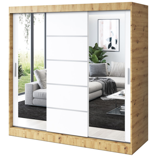 Szafa przesuwna 2 x Lustro 200x200 Ralf , Dąb Artisan / Biały mat 629967