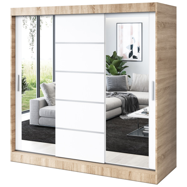 Szafa przesuwna 2 x Lustro 200x200 Ralf , Dąb Sonoma / Biały mat 630106
