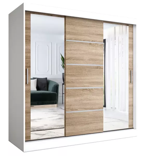 Szafa przesuwna 200 cm biały + dąb sonoma - Vereon 524441