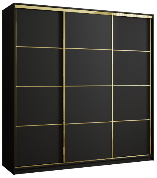 Szafa przesuwna 200 cm GOLD NEW trzydrzwiowa z półkami i szufladami czarna 671376