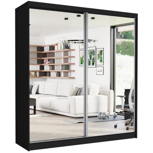 Szafa przesuwna 203 cm z 2 lustrami FRAMIRE Tivaro II czarna 963014