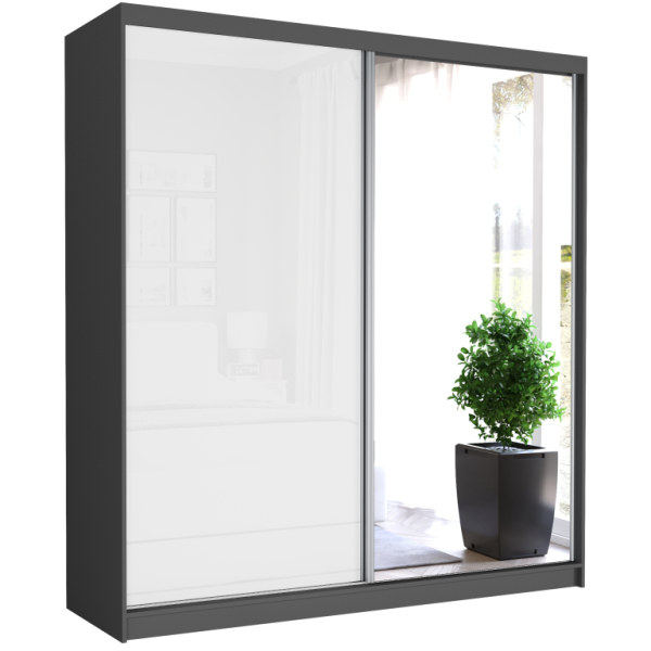 Szafa przesuwna 203 cm z lustrem biały półpołysk FRAMIRE Tivaro V antracyt 963066
