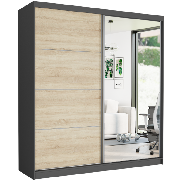 Szafa przesuwna 203 cm z lustrem FRAMIRE Tivaro VIII antracyt sonoma 963041