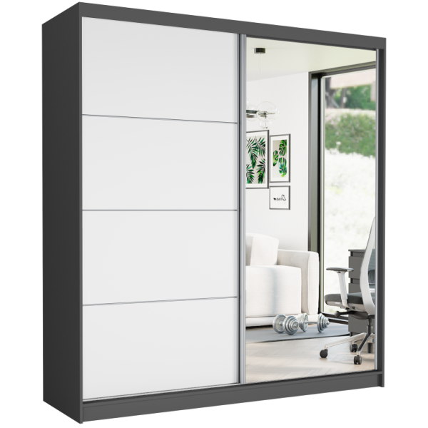 Szafa przesuwna 203 cm z lustrem szprosy FRAMIRE Tivaro VII antracyt biały 963002