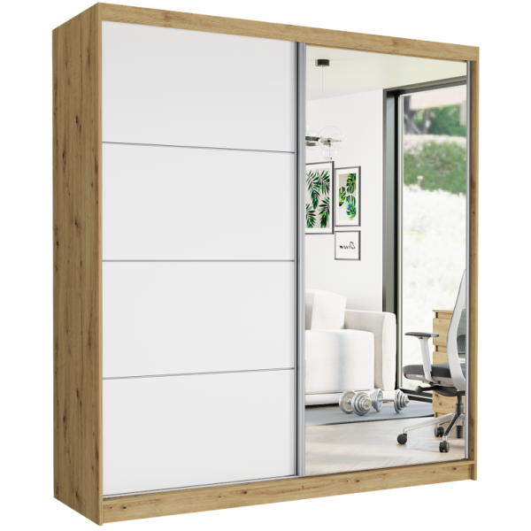 Szafa przesuwna 203 cm z lustrem szprosy FRAMIRE Tivaro VII artisan biały 963001
