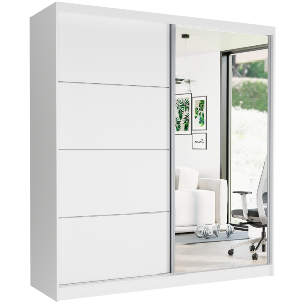 Szafa przesuwna 203 cm z lustrem szprosy FRAMIRE Tivaro VII biały biały 963061