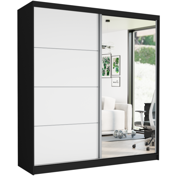 Szafa przesuwna 203 cm z lustrem szprosy FRAMIRE Tivaro VII czarny biały 963068