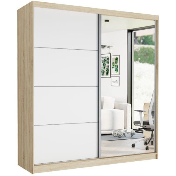 Szafa przesuwna 203 cm z lustrem szprosy FRAMIRE Tivaro VII sonoma biały 963059