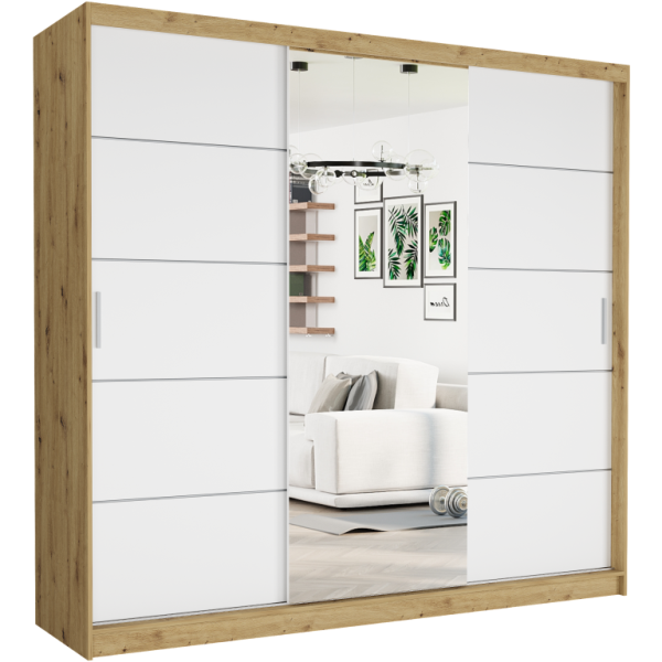 Szafa przesuwna 233 cm z lustrem szprosy FRAMIRE Selvio I artisan biały 988083