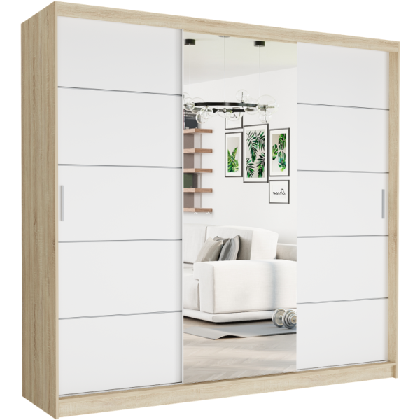 Szafa przesuwna 233 cm z lustrem szprosy FRAMIRE Selvio I sonoma biały 988050