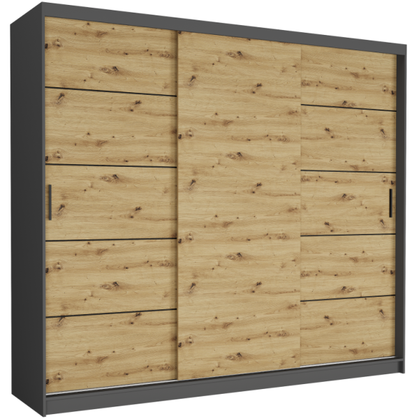 Szafa przesuwna 250 cm czarne szprosy FRAMIRE Norvio IV antracyt artisan 963960