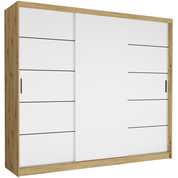 Szafa przesuwna 250 cm czarne szprosy FRAMIRE Norvio IV artisan biały 963980
