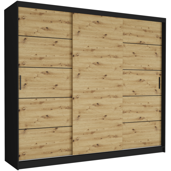 Szafa przesuwna 250 cm czarne szprosy FRAMIRE Norvio IV czarny artisan 963979