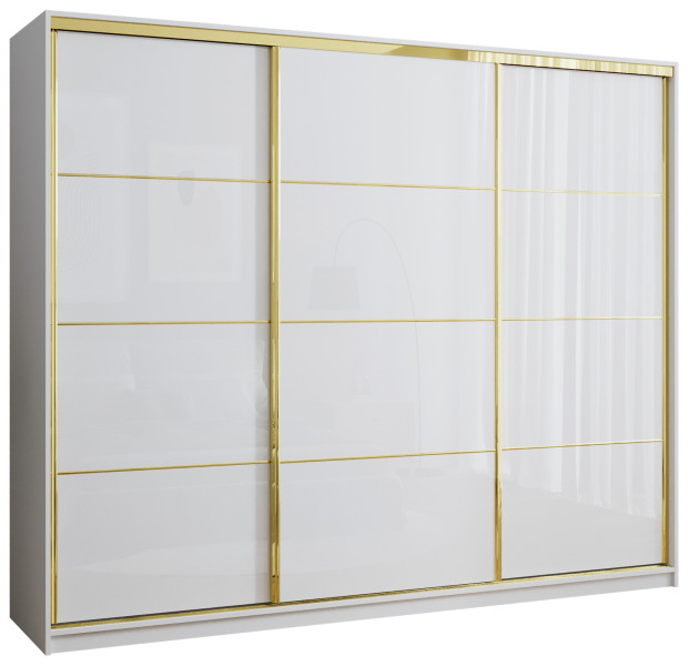 Szafa przesuwna 250 cm GOLD NEW biała szuflady drążki 248964