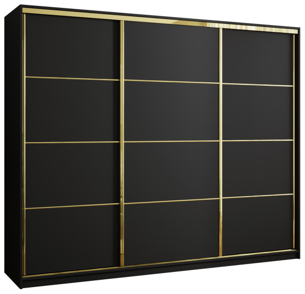 Szafa przesuwna 250 cm GOLD NEW trzydrzwiowa szafa z półkami i szufladami 671435