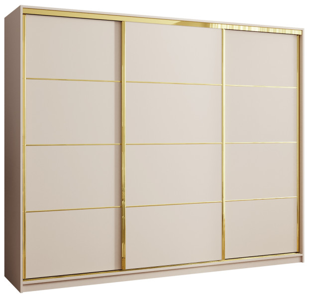 Szafa przesuwna 250 cm GOLD NEW trzydrzwiowa szafa z półkami i szufladami 671327