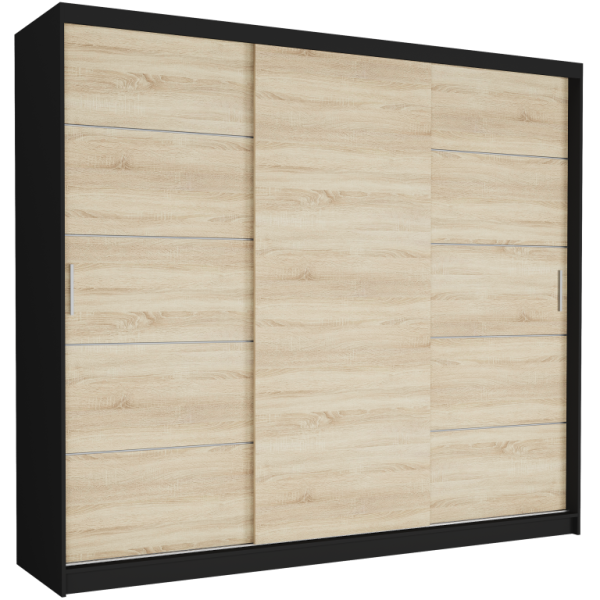 Szafa przesuwna 250 cm szprosy FRAMIRE Norvio III czarny sonoma 963967
