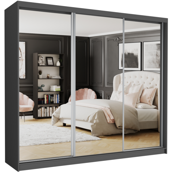 Szafa przesuwna 250 cm z 3 lustrami FRAMIRE Norvio V antracyt 963992